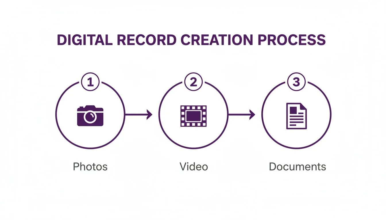 A visual process flow illustrating digital record creation from photos, video, and documents.